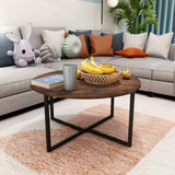 HOMERECOMMEND Round Coffee Table Kitchen Dining Table Modern Tea Table Office Conference Pedestal Desk Computer Study Desk Rustic Brown/Black HOMERECOMMEND