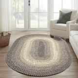 Super Area Rugs Braided Rugs Farmhouse Kitchen Rug - Ridgewood Gray Braided Rug for Living Room - Reversible - Indoor/Outdoor - Made in USA - Graphite/Beige, 10' X 13' Oval