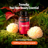 FreshCap Mushrooms Premium Organic Tremella Supplement Capsules - 12:1 Fruiting Body Extract with 40% Beta-Glucans - 3rd-Party Tested - Helps Retain Moisture and Supports Radiant Skin (60 Capsules)