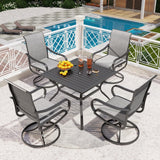 PHI VILLA 5 Pcs Patio Dining Set for 4, Swivel Mesh Chairs, Grey