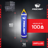 PROLAST Heavy Punching Kicking Bag for Adults, Boxing, MMA, Martial Arts, Muay Thai, Strength Training Equipment, Unfilled, 5ft, 100 lbs, Vertical Logo, Blue