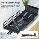 Pantasia Large Dish Drying Rack, Expandable Dish Rack for Kitchen Counter, Dish Drainer with Drainboard Set, Multifunctional Dishrack with Utensil & Cup Holder, 13.4"-28.7" L x 11.8" W x 7.8" H, Black