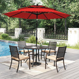 PHI VILLA Outdoor Round Table Set w/Umbrella, 5pc Patio Metal Furniture