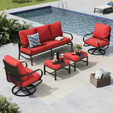 MFSTUDIO 5 Piece Metal Patio Furniture Set with Red Cushions