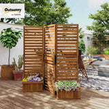 Outsunny Freestanding Outdoor Privacy Screen, 4 Self-Draining Planters/Raised Garden Beds