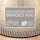 Super Area Rugs Braided Rug Round 8ft Farmhouse Kitchen Rug - Ridgewood Gray Braided Carpet for Living Room - Reversible - Indoor/Outdoor - Made in USA - Graphite/Beige, 8' Round