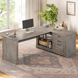Executive Desk, 61" Farmhouse L Shaped Desk with File Drawers, Office Desk with Drawers and Power Outlets