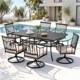 PHI VILLA 7 Piece, Outdoor Dining Set, 59"x36" Table, Umbrella Hole, Black