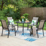 MFSTUDIO 5 Piece Outdoor Dining Set w/Round Metal Table & Sling Chairs