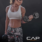CAP 150 LB Rubber Coated Hex Dumbbell Hand Weight Set with Vertical Storage Rack | Black Handle