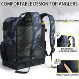 YOLIBON Fishing Tackle Backpack with Cooler,45L Large Tackle Bag with 2 Rod Holders & Clear Window,Outdoor Fishing Backpack for Fishing,Camping,Hiking,Camouflage Black