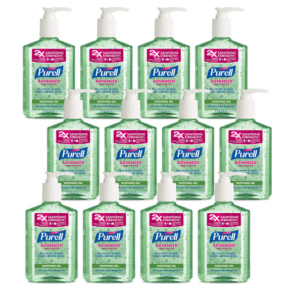 PURELL Advanced Hand Sanitizer Soothing Gel with Aloe and Vitamin E- 8 fl oz Pump Bottle (Pack of 12) - 3016-12-CMR Purell