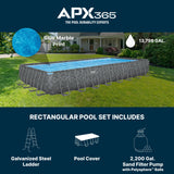 Bestway APX 365 31’4" x 16' x 52” Above Ground Pool, Rectangular Metal Frame Outdoor Swimming Pool Set with Sand Filter Pump, Ladder, and Cover, Dark Marble