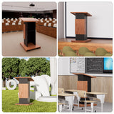 Podium Stand with Lockable Wheels,Wood Lectern,15MM Particle Board,Church Pulpit with Storage, Mic Stand Space,Wooden Podium for Restaurants,Churches,Seminars and Schools (Original)