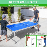 GoSports 6 x 3 ft Mid-Size Table Tennis Table Set with Adjustable Height - Blue