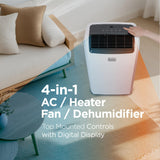 BLACK+DECKER Smart Portable Air Conditioner with Heat, 12,000 BTU Cooling, 9,000 BTU Heating for Rooms up to 550 Sq. Ft., Follow Me Remote, BPACT12HWT, White
