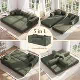 Cloud Boneless Couch Futon Sofa Bed, 5-in-1 Convertible Sofa Bed Pull Out Couch Sleeper Sofa Compressed Loveseat, 70" High-Density Sponge & Corduroy Fabric Futon Daybed for Living Room Bedroom(Green)