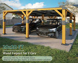 Jocisland 20x20x9.2 FT Heavy Duty Cedar Wood Carport for 2 Cars