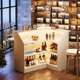 Tribesigns Bar Cabinet, L-Shaped Home Bar Table with Stemware Racks, 4-Tier Corner Bar Unit Liquor Wine Bar Table Reception Desk for Home Pub, White