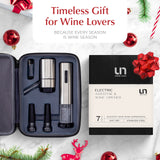 Rechargeable Electric Wine Opener Set with Aerator, Foil Cutter & Vacuum Stoppers – Automatic Wine Bottle Opener Kit with Portable Case – 7 Piece Wine Gift Set (Silver)