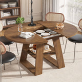Mxtxmy 43.3in-59in Extendable Round Dining Table for 4-8, Modern Kitchen Oval Dining Table with Removable Leaves Space Saving, Wood Base with Storage Shelf for Kitchen Living Room, Walnut Style 2