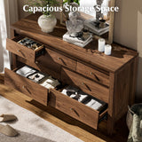 AMBERHAUS 7 Drawers Dresser with Beveled Panel, Farmhouse Chest of Dressers for Bedroom, Wood Dresser TV Stand, Drawer Organizer for Bedroom, Living Room, Hallway, Walnut