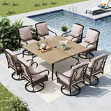 MFSTUDIO 9 PCS Patio Dining Set, Square Wood-Like Table, Rattan Chairs