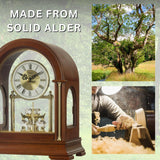 DODEKA Wooden Mantel Clock TCW001DB Rotating Pendulum and Crystals Desktop Musical Hourly Chime Luxury Style for Bedroom, Home, Kitchen