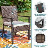 PHI VILLA 7pc Patio Dining Set with Umbrella, Wood-top Table, Rattan Chairs
