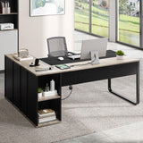 71" L Shaped Desk with File Cabinet, Executive Desk with Drawers & Storage Shelves, Corner Office Desk with Bookshelf for Home Office