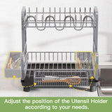 romision 2 Tier Compact Stainless Steel Dish Drainers Drying Rack for Kitchen Counter, Space Saving, Rust Proof Plate Strainers Holder On Countertop with Drainboard, Modern Gray, Small