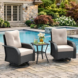 3 Pieces Outdoor Patio Furniture Set, Wicker Swivel Rocker Chairs Sets