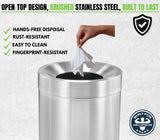 Alpine Indoor Commercial Trash Can Open Top- 27 Gallon Stainless Steel Garbage Can, Heavy Duty, Large, Tall Round Industrial Waste for Office, Hotel, Lobby, Business Bathrooms & High Traffic Areas