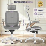 GABRYLLY Ergonomic Office Chair, High Back Home Desk Chair with 2D Flip-Up Arms, 3D Headrest, 90-120° Tilt and Wide Cushion, Big and Tall Mesh Chairs for Man Woman, White Computer Task Chair