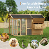 GarveeHome Chicken Coop Large Hen House for 4-6 Chickens Wooden Poultry Cage with Run, Ramp, Nesting Box, Wire Fence, Waterproof Asphalt Roof (80" x 35" x 54") Natural