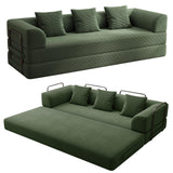 89" Cloud Boneless Convertible Sofa Bed, 5-in-1 Foldable Compressed High-Density Sponge Sofa, Corduroy Fabric 3 Seater Sleeper Couch Futon Daybed for Living Room Bedroom (Green)