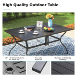 MFSTUDIO Outdoor Dining Set with 13 ft Beige Umbrella for 6, Brown Chairs
