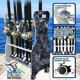 Salty Offshore and Inshore Waterproof Marine Grade 16 Rolling Fishing Rod Holder Dock/Garage Storage Rack, Gray/White Rush Creek Creations