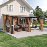 Aoxun 20'x10' Lean to Gazebo, Pergola with Mosquito Net and Curtains, Brown