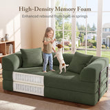 Cloud Boneless Couch Futon Sofa Bed, 5-in-1 Convertible Sofa Bed Pull Out Couch Sleeper Sofa Compressed Loveseat, 70" High-Density Sponge & Corduroy Fabric Futon Daybed for Living Room Bedroom(Green)