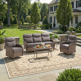 Luxury Patio Furniture Set with 6-inch Thick Cushions, Outdoor Furniture Set with High Back Swivel Chairs, 5 PCS Wicker Outdoor Conversation Set for Porch, Patio, Yard, Deck, Poolside, Brown/Grey