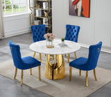 Maotifeys 45'' Round Dining Table White Marble Dining Room Table for 4-6, Circle Faux Marble Kitchen Table with Gold Mirrored Stainless Steel Base for Dining Room, Bistro, Breakfast (Table Only)