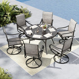 MFSTUDIO 7 Piece Outdoor Dining Set with Round Metal Table & Swivel Chairs