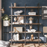 Bookshelf, Double Wide 5-Tier Open Bookcase Vintage Industrial Large Shelves, Wood and Metal Etagere Bookshelves