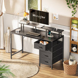 Huuger 47 Inch Computer Desk with Power Outlets and LED Lights, Gaming Desk with 4 Drawers,