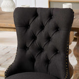 MOOLSUN Fabric Dining Chairs Set of 6, High Back Side Chairs, Modern Padded High-End Tufted Upholstered Chairs with Button-Tufted Back & Rear Pull Tabs, Solid Wood Legs F-Black(Solid Wood Legs)