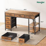 Huuger Computer Desk with 6 Drawers, Office Desk with Shelves