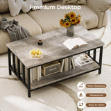 Homeiju Coffee Table for Living Room with Slatted Sides Frame, Modern Farmhouse Living Room Table with 2-Tier Storage Shelf for Home Office, Apartment, Grey Wash, 39 inch