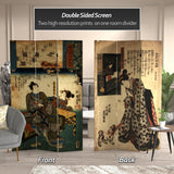 Red Lantern 6 ft. Tall Double Sided Japanese Figures Room Divider, 71 inches high and 3 Panels wide Red Lantern