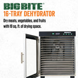 LEM Products BigBite 16-Tray Stainless Steel Dehydrator, Food Dehydrator for Beef Jerky, Meat, Vegetables, and Fruits, Includes Dryer Machine and 16 Trays, Silver